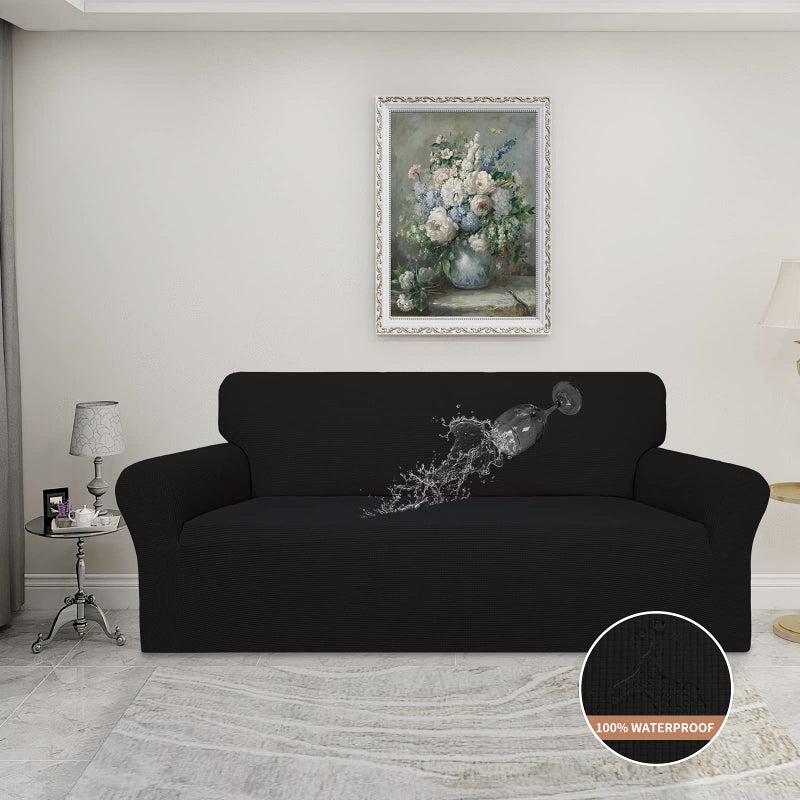 Easy-Going 100% Waterproof Dual Couch Cover, Stretch Jacquard Sofa Slipcover, Leakproof Furniture Protector for Kids, Pets, Dog and Cat (Sofa, Black) - Image 2